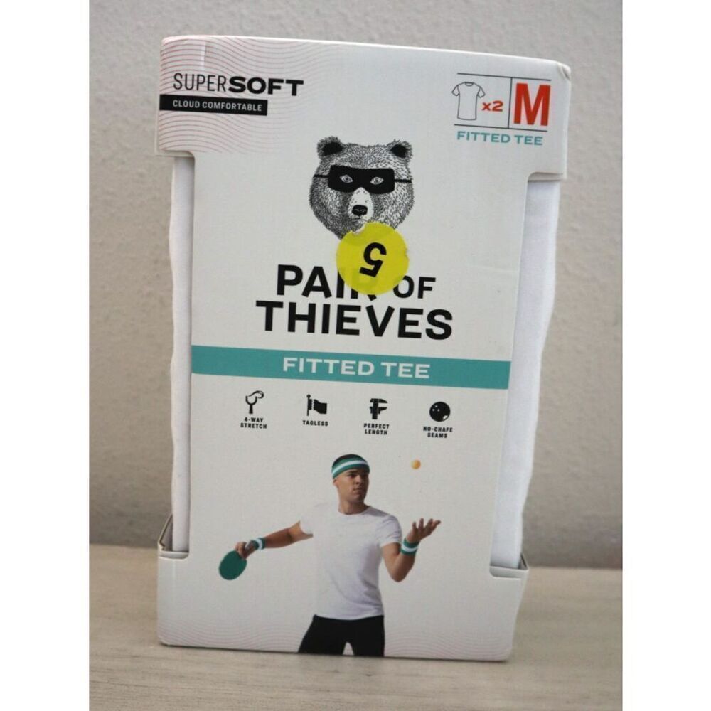 Pair of Thieves Men's Sz M White SuperSoft Cotton Crew Neck Fitted Tees, 2 Pack